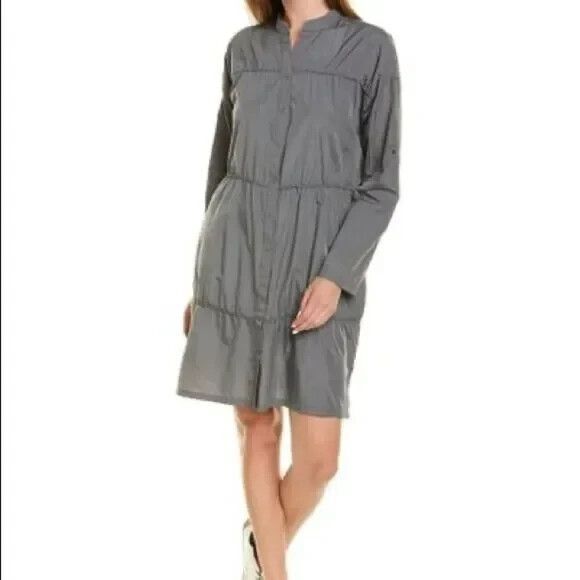 XCVI Cassiopeia Shirtdress Nylon Dress Gray Women XL Roll Tab Sleeve Snap Button - Picture 3 of 13